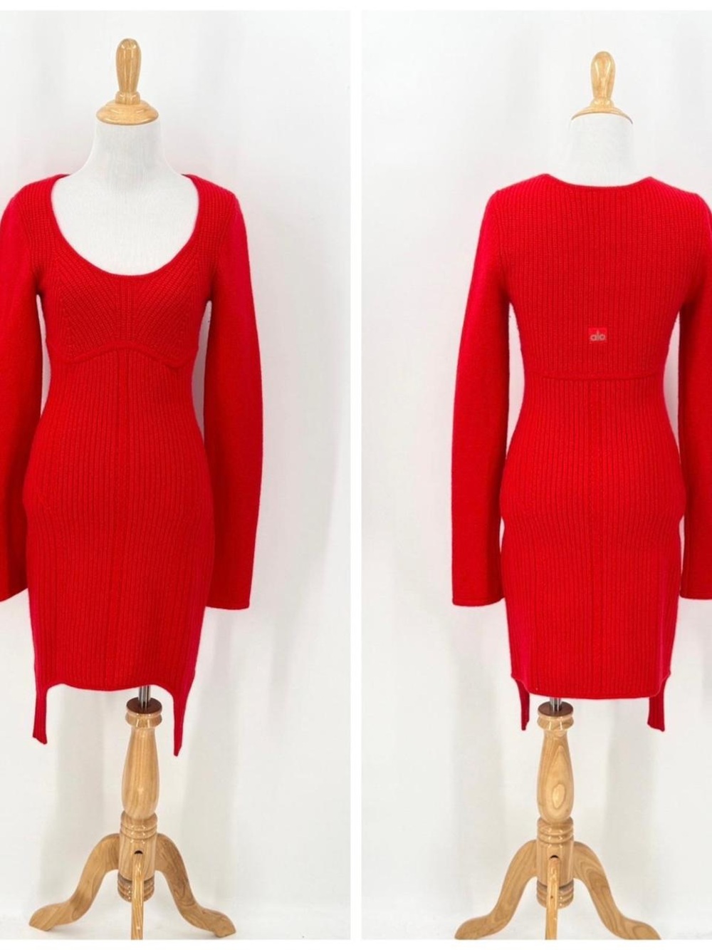 Alo Red Ribbed Scoop-Neck Knit Dress